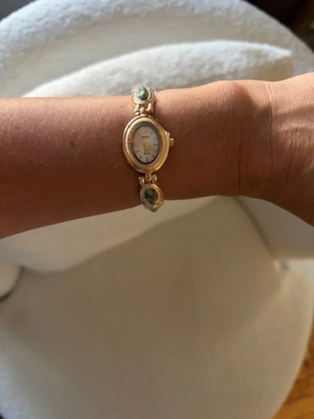 Women's Gold/Green  Band watch, elegant, gem stones bracelet